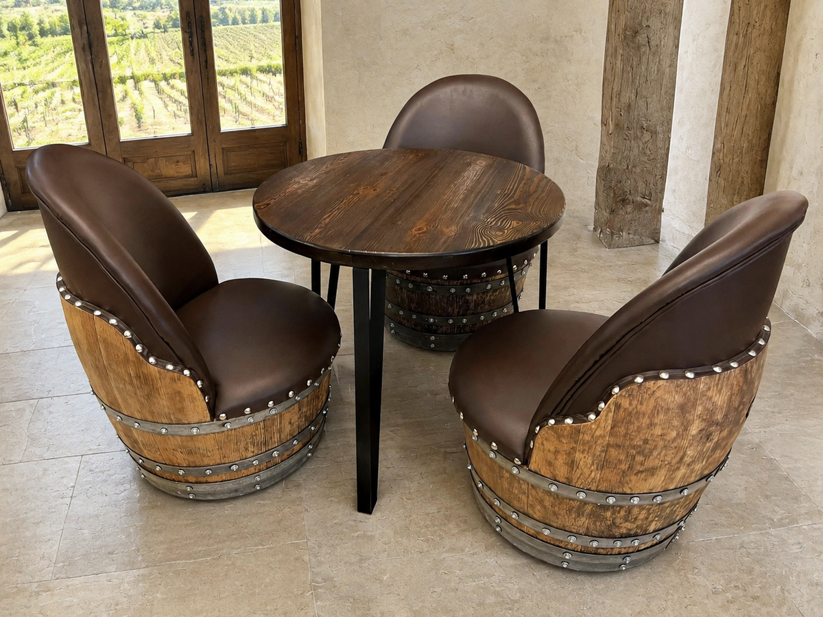 Handcrafted Oak Barrel Side Table with Steel Legs