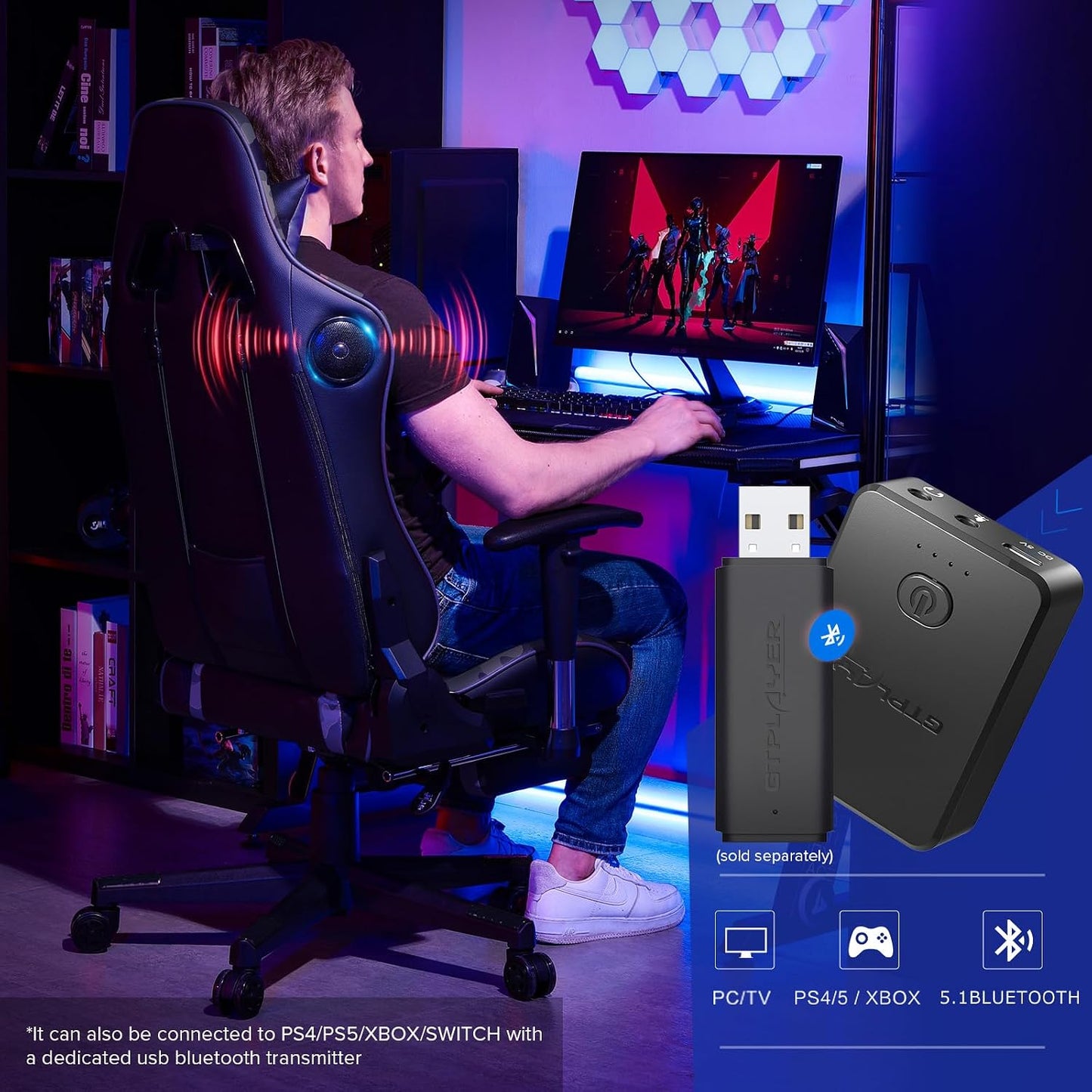 Gaming Chair with Footrest Speakers Video Game Chair Bluetooth Music Heavy Duty Ergonomic Computer Office Desk Chair