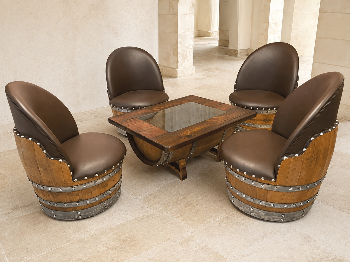 Handcrafted Oak Wine Barrel Lounge Chair with Hidden Storage