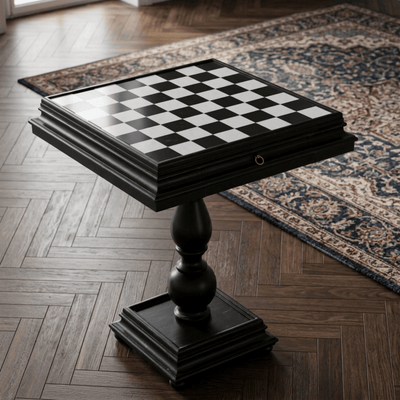 23.5" Black Italian Marble Chess Table