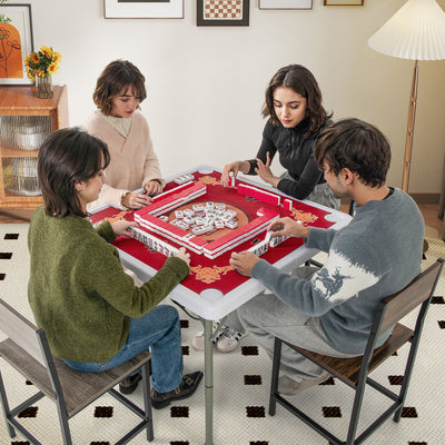 35 Inch 4 Player Game Card Folding Mahjong Table with Cup Holders-Red