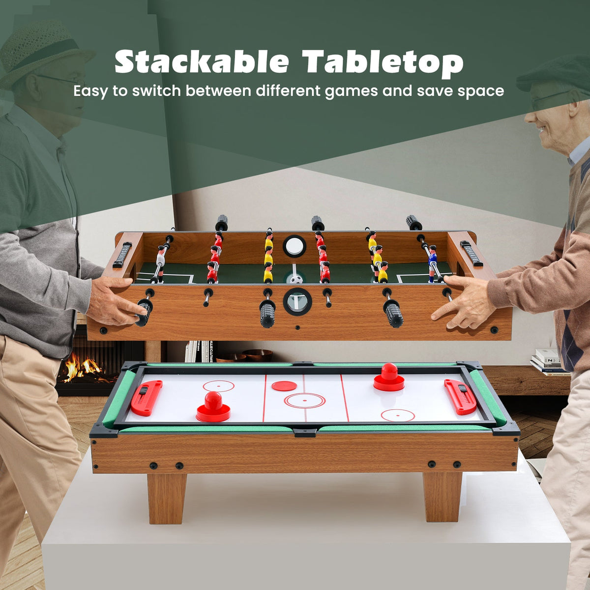 4-in-1 Combo Game Table Set Foosball Table with Billiards and Hockey