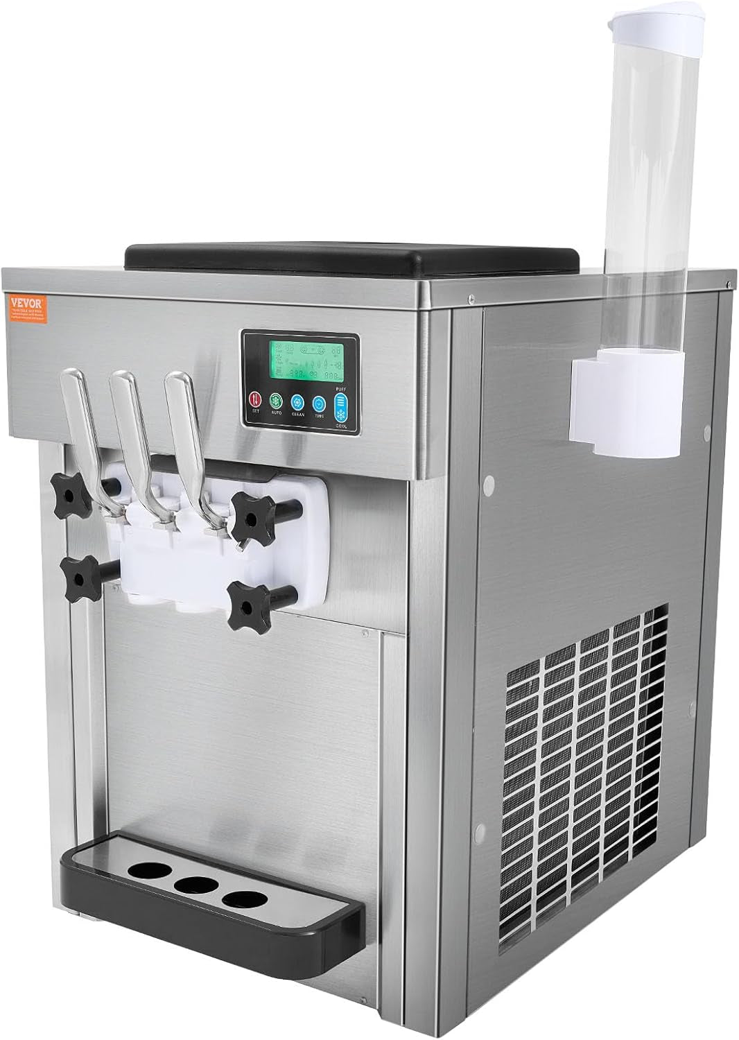 Commercial Ice Cream Machine, 21 QT/H Soft Serve Ice Cream Maker with LCD Panel Auto Clean 3-Flavor Pre-Cooling for Restaurant Snack Bar