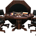 3-In1 Combination Game & Dining Table Set with 4 Rocker-Swivel Chairs- (Mahogany Finish)