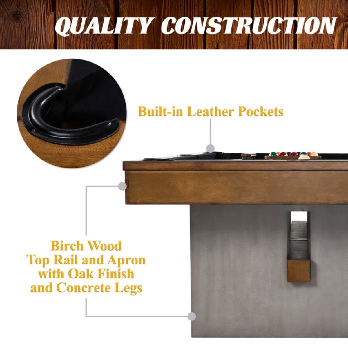 Barrington Billiards 8' Urban Slate-Tech Drop Pocket Table with Cover, Pool Ball and Cue Stick Set