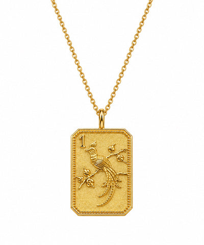 14kt Gold-Plated Mahjong 1 Bam Bird Charm Necklace