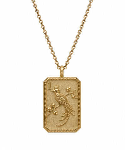 14ky Mahjong 1 Bam Bird Charm Necklace