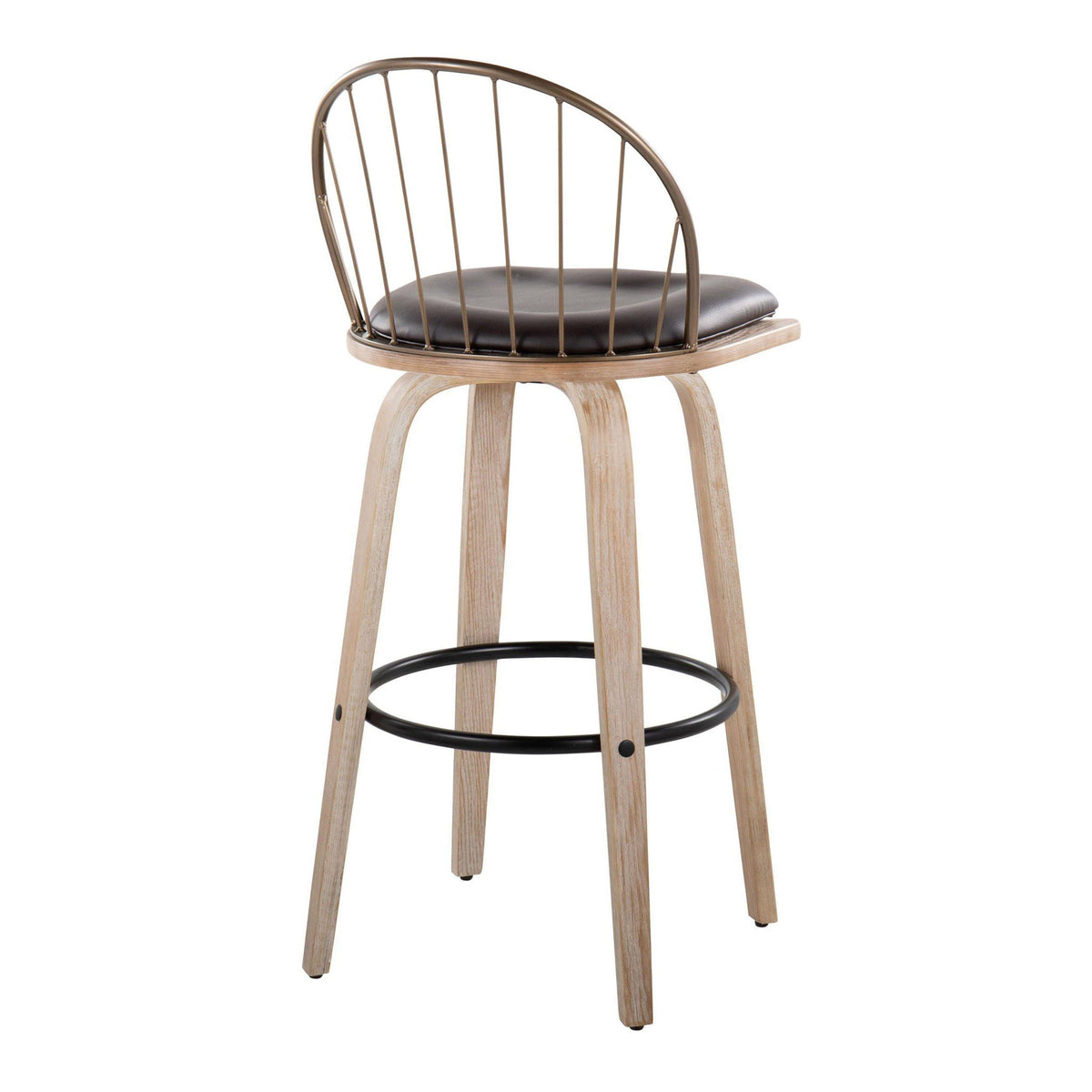 Industrial Fixed Height Barstool Set with Swivel and Removable Cushion - Light Brown or Black