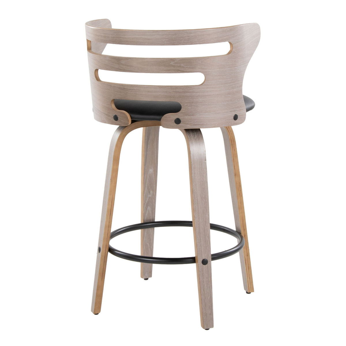 Mid Century Modern Fixed Height Barstool with Swivel and Round Footrest - Beige or Black