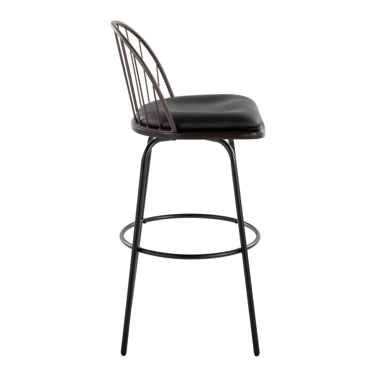 Farmhouse Barstool Set with Swivel and Round Footrest - Black or Dark Brown