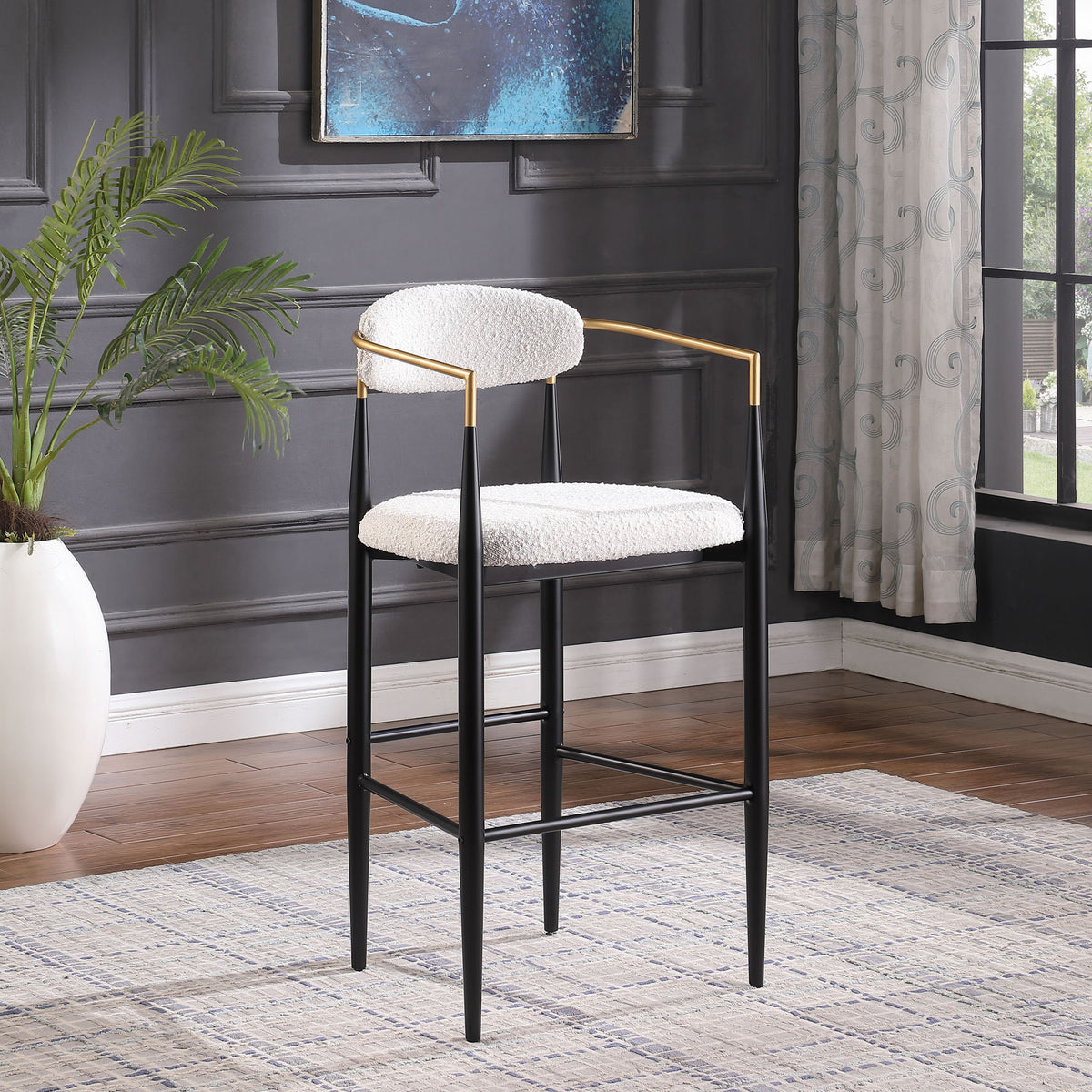 Upholstered Bar Stools with Backs for Kitchen Island - Set of 2 - Beige