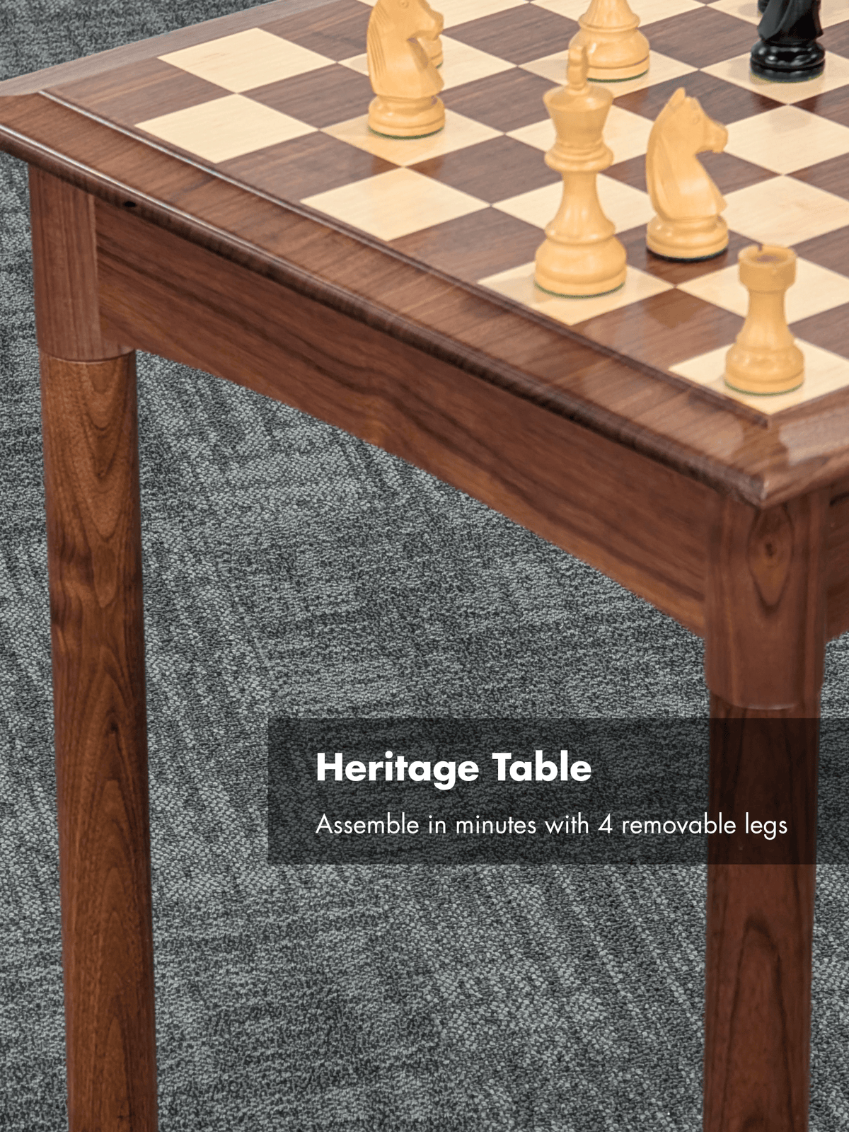 JLP Heritage Chess Table in Walnut Maple Hardwoods - US Handcrafted