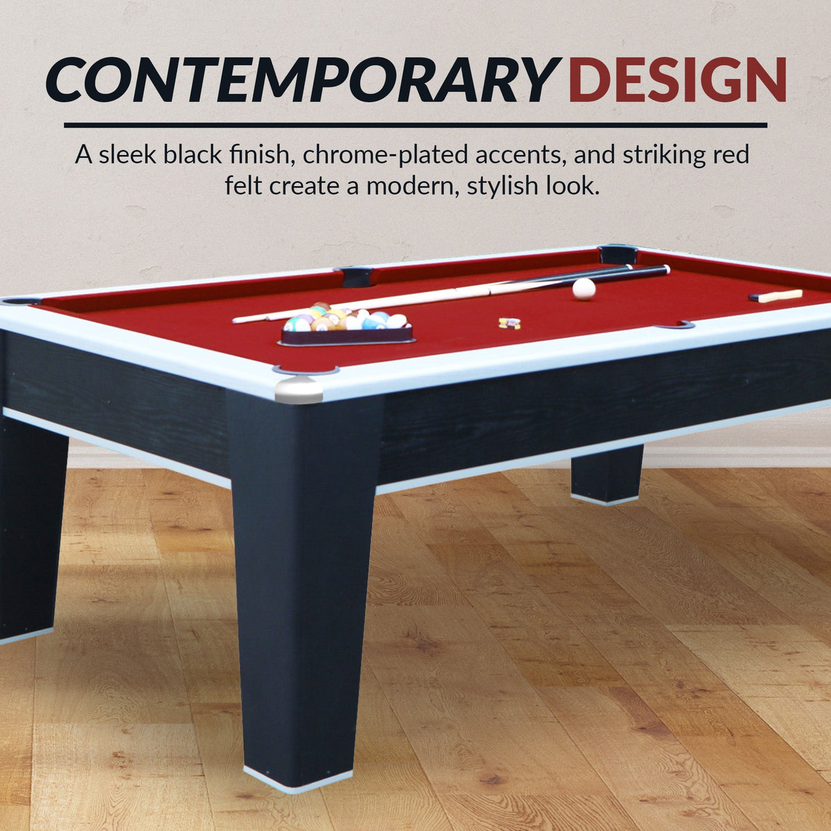 Hathaway Mirage 90-in Pool Table - Black and Silver with Dark Red Felt