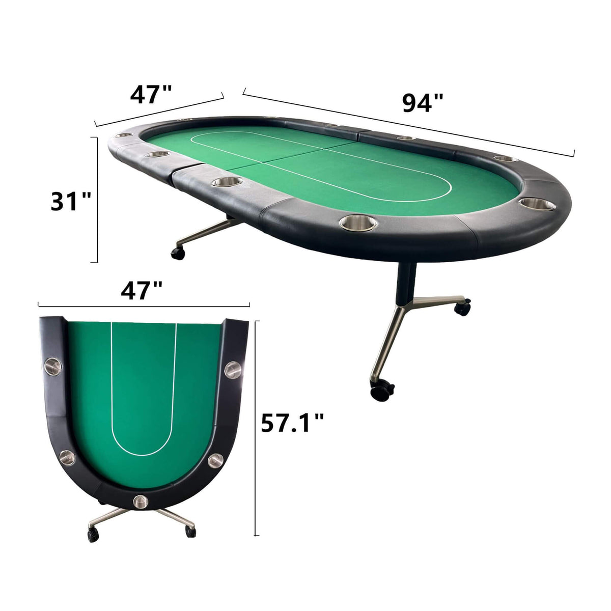 Premium 94-Inch Foldable 10-Player Poker Table With Wheels (SAK43087)