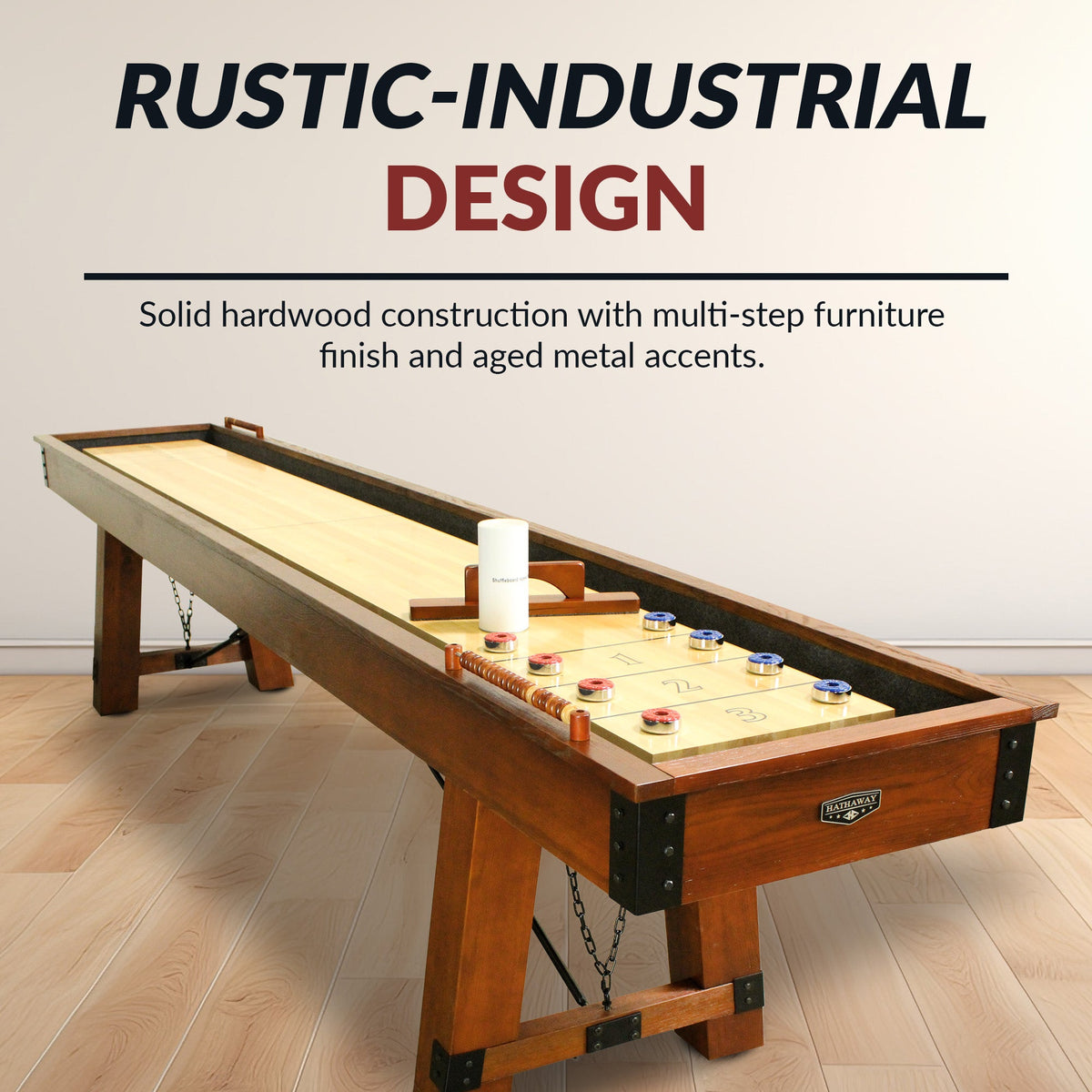 Hathaway Cheyenne 12-ft Shuffleboard Table - Rustic Oak Finish