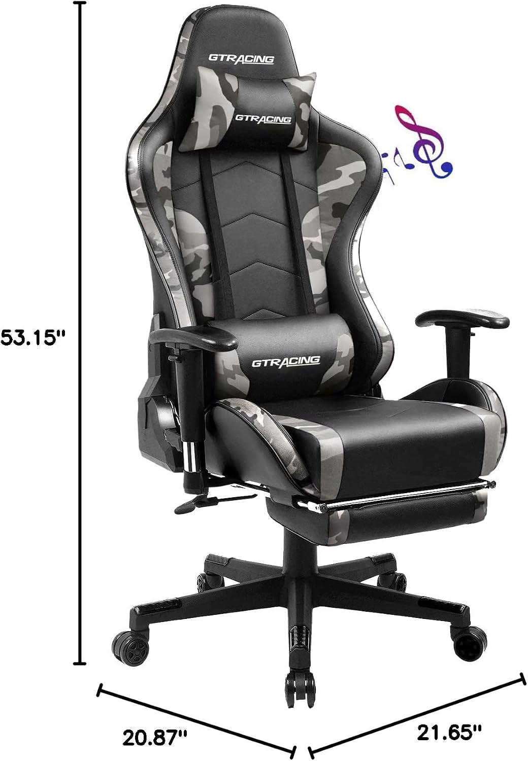 Gaming Chair with Footrest Speakers Video Game Chair Bluetooth Music Heavy Duty Ergonomic Computer Office Desk Chair