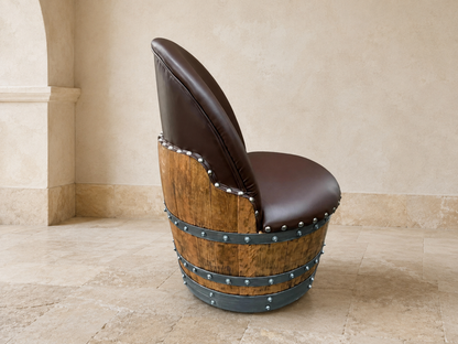 Handcrafted Oak Wine Barrel Lounge Chair with Hidden Storage
