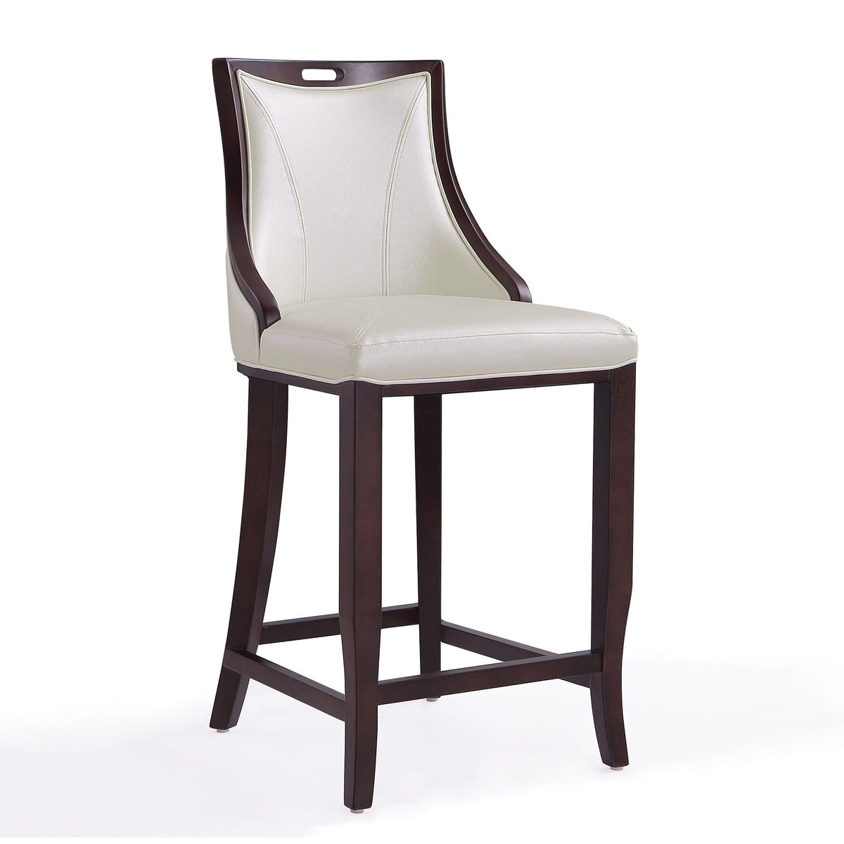 Bar Height Barstool with Back Support and Faux Leather Seat - White