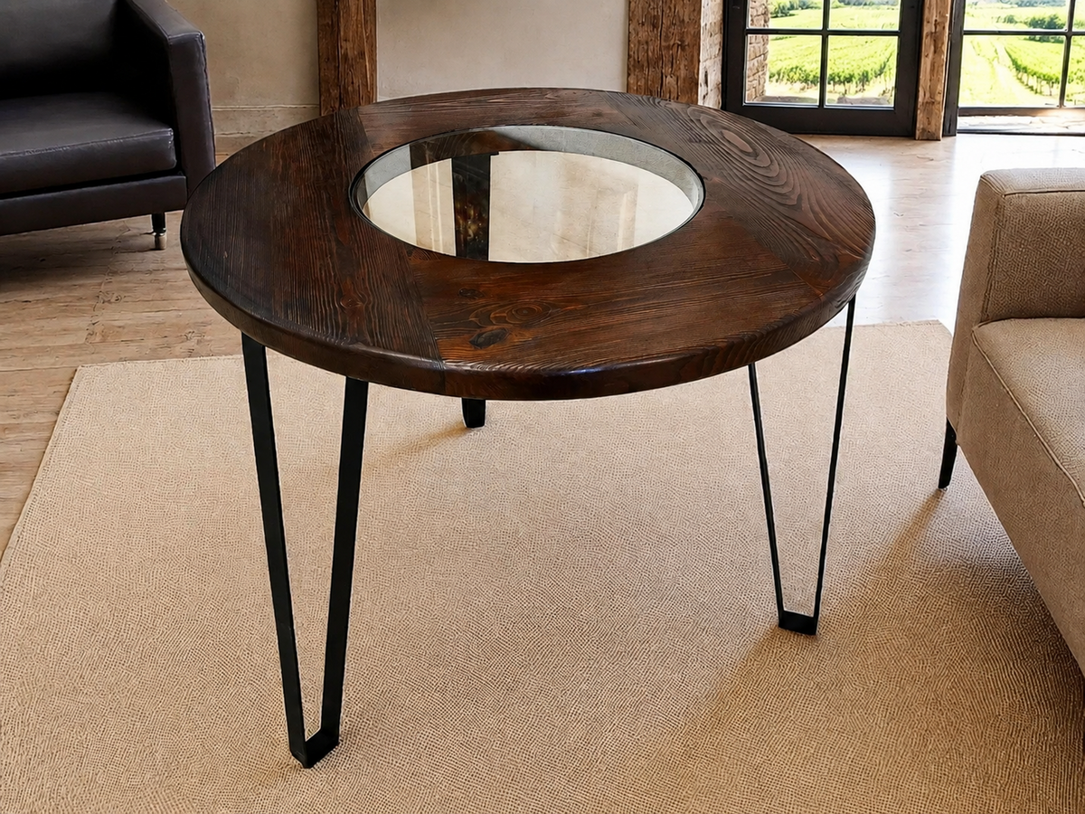 Whiskey & Wine Barrel Steel-Leg Table Set — 3 Chairs, Modern Build