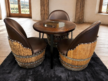 Whiskey & Wine Barrel Steel-Leg Side Table — Glass-Free Oak Top