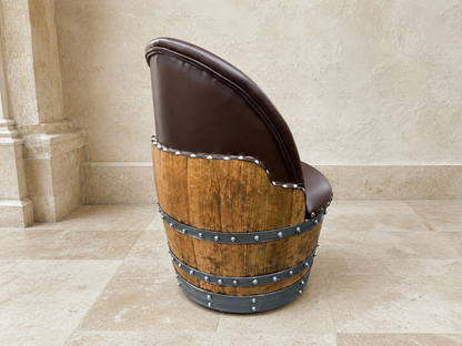 Handcrafted Oak Wine Barrel Lounge Chair with Hidden Storage