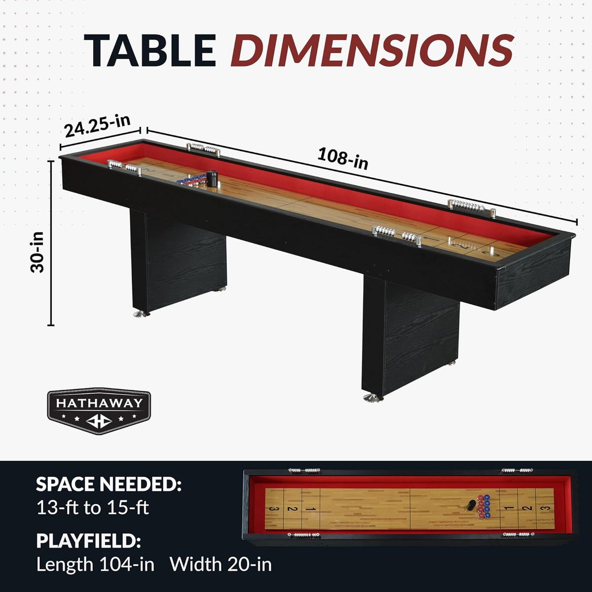Avenger 9-Foot Shuffleboard Table for Family Game Rooms – Poly-Coated Playfield, Integrated Scoring System, Carpeted Gutters, Includes 8 Pucks, Brush, and Wax – Black Finish