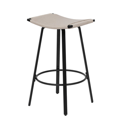 Counter Height Bar Stools Backless Handwoven Set with Round Footrest - Creamy White