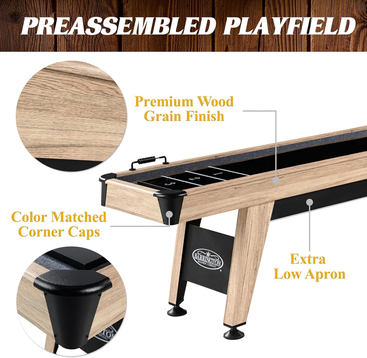 Barrington 9-Foot Shuffleboard Table with Durable Scratch-Resistant Playfield and Eight-Puck Set