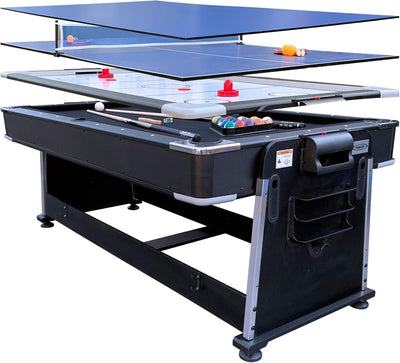 3 in 1 Multi-Game Swivel Table by Rack - Billiards/Pool, Table Tennis & Air Hockey