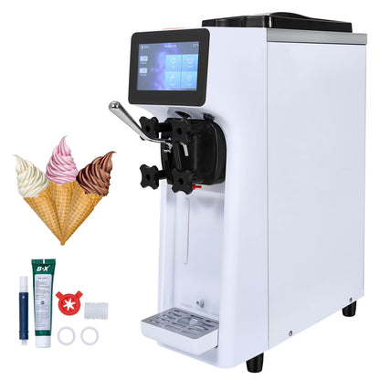 Commercial Ice Cream Machine 2.7-4Gal/10-15L/H 4L Hopper Single Flavor Countertop Soft Serve Ice Cream Maker Auto Clean Pre-Cooling