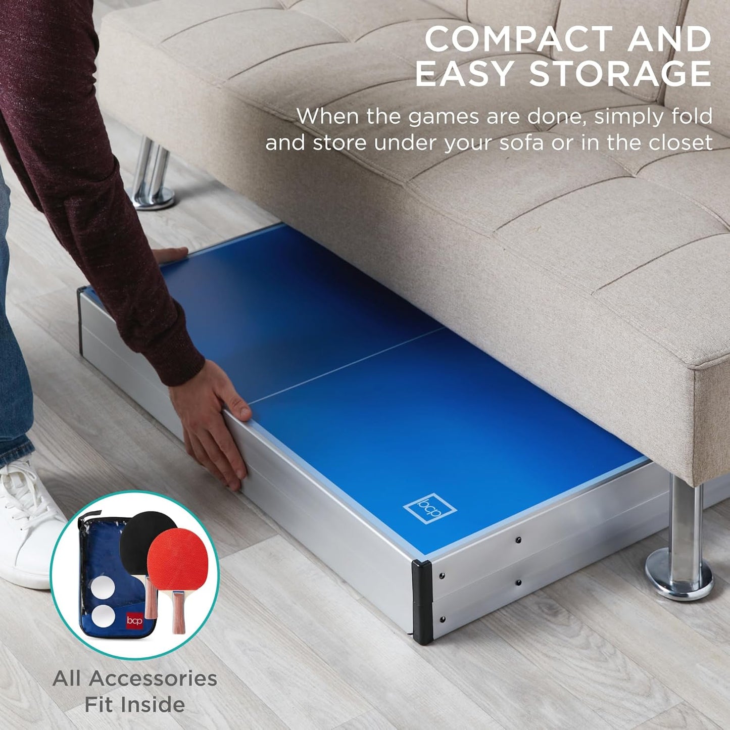Portable Ping Pong Table, Mid-Size Folding Indoor Outdoor Table Tennis W/ 2 Paddles, 4 Balls Included, Carrying Bag