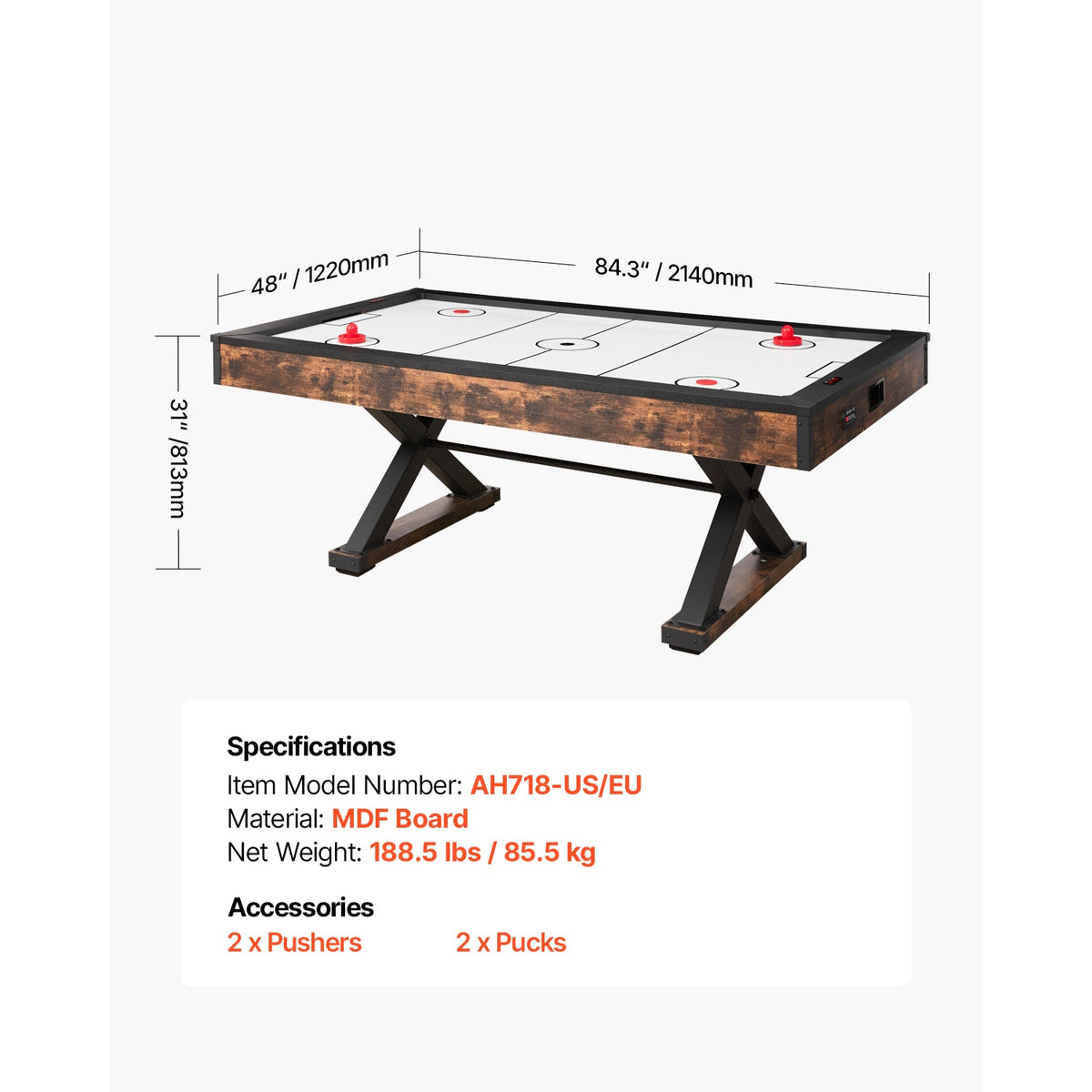 84" Rustic Arcade Air Hockey Table with Electronic Scoring & Iron X-Legs
