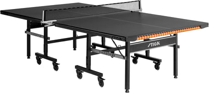 Carbon Series Indoor Table Tennis Table with 15Mm - 18Mm Performance Top, Quickplay Assembly, Built-In Ball Storage, Foldable Playback Mode & Lockable Casters