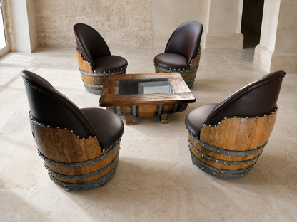 Handcrafted Oak Wine Barrel Lounge Chair with Hidden Storage