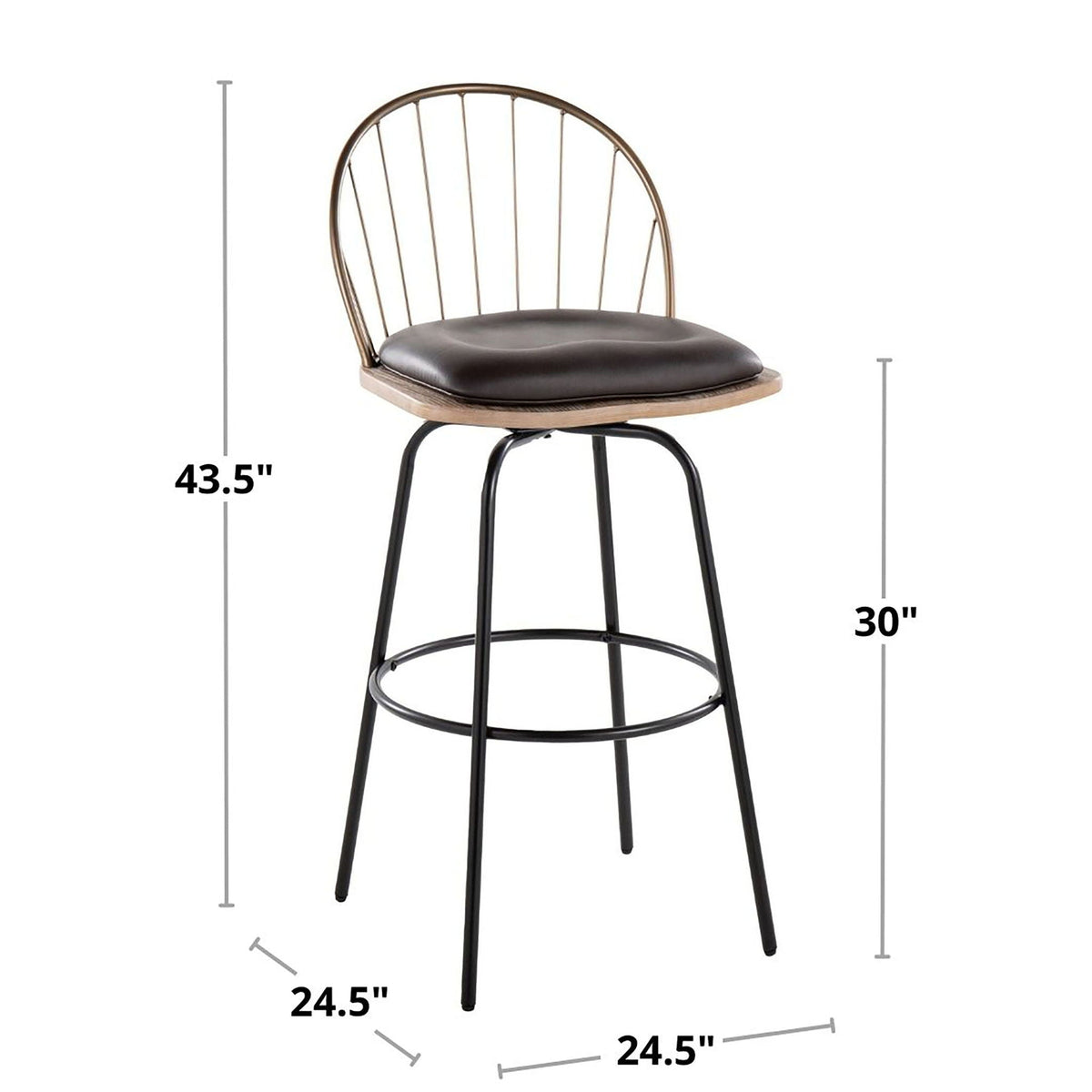 Farmhouse Barstool Set with Swivel and Round Footrest - Black or Dark Brown