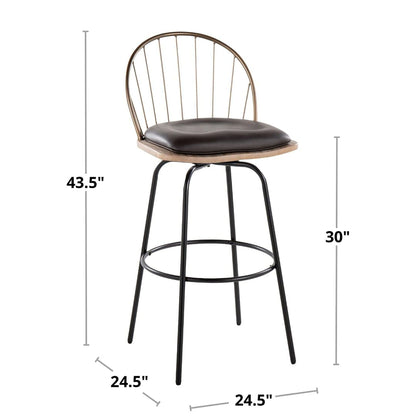 Farmhouse Barstool Set with Swivel and Round Footrest - Black or Dark Brown