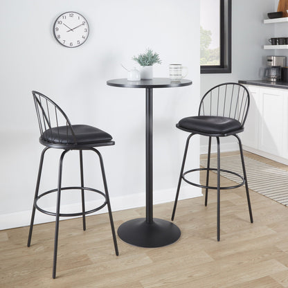 Farmhouse Barstool Set with Swivel and Round Footrest - Black or Dark Brown