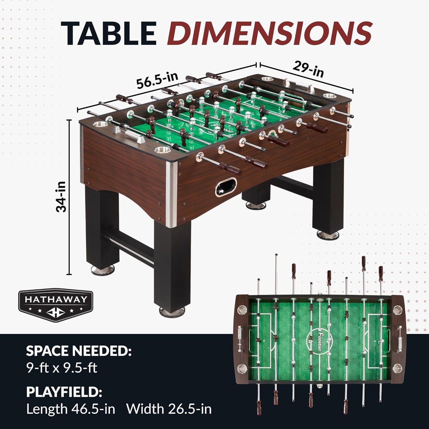 Primo 56-In Foosball Table for Family Game Room - with Counterbalanced Players, E-Z Spin Bearings, Analog Scoring Units, Easy-Grip Handles & Adjustable Leg Levelers - Wood Grain Finish