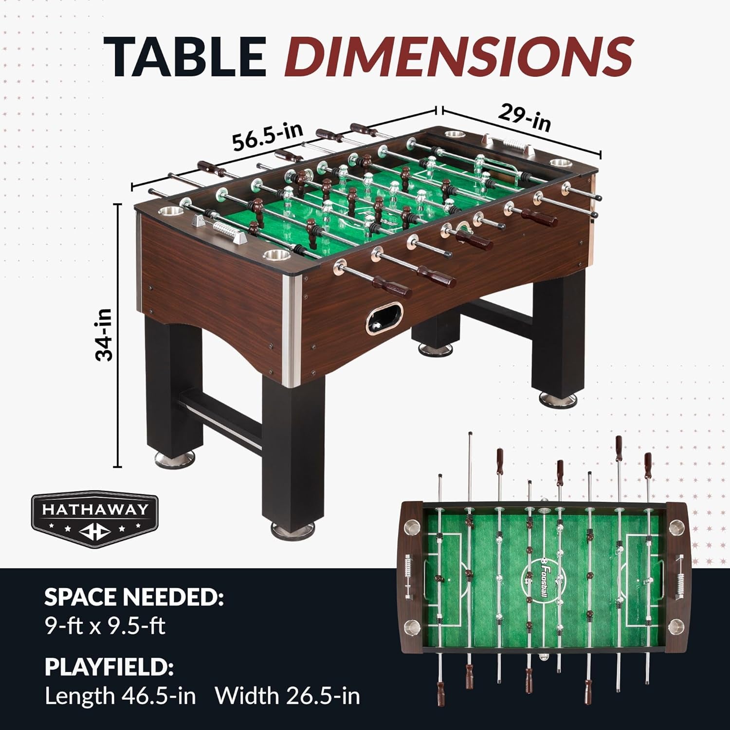 Primo 56-In Foosball Table for Family Game Room - with Counterbalanced Players, E-Z Spin Bearings, Analog Scoring Units, Easy-Grip Handles & Adjustable Leg Levelers - Wood Grain Finish