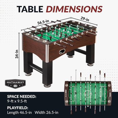 Primo 56-In Foosball Table for Family Game Room - with Counterbalanced Players, E-Z Spin Bearings, Analog Scoring Units, Easy-Grip Handles & Adjustable Leg Levelers - Wood Grain Finish