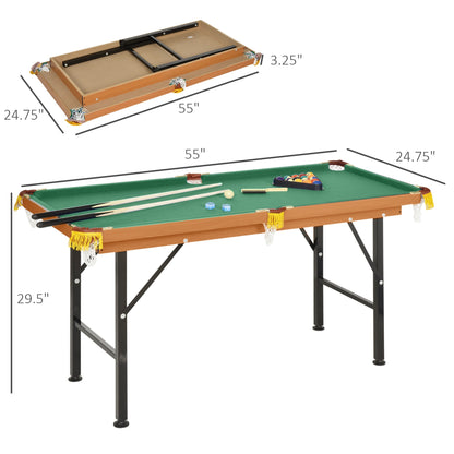55 Portable Folding Billiards Table Game Pool Table for Whole Family Number Use With Cues, Ball, Rack, Green