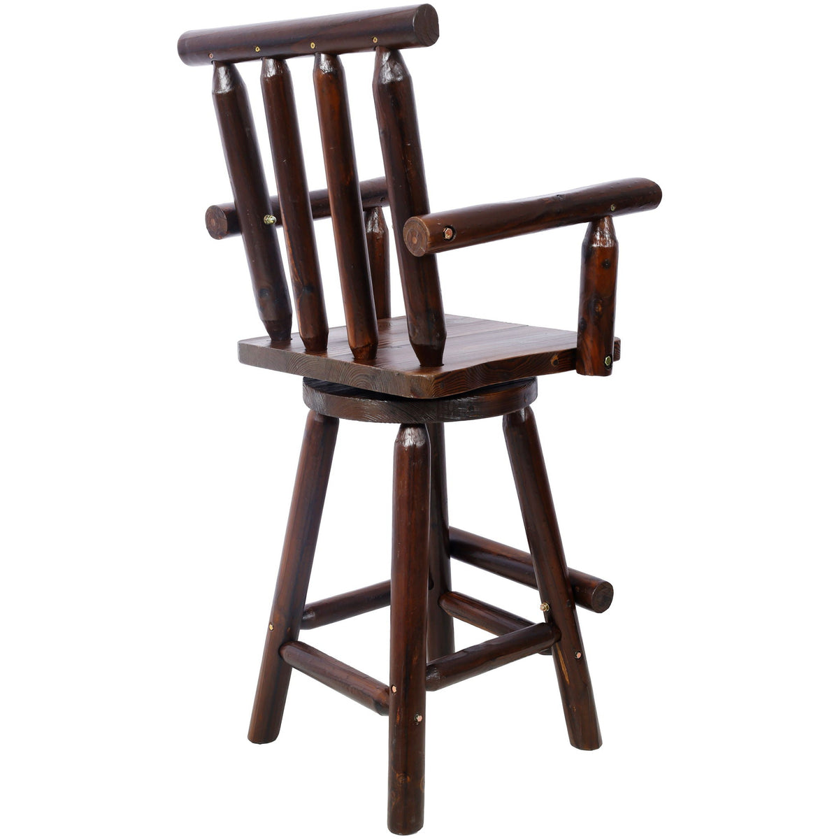 Rustic Bar Stool with Wide Armrest and 360° Swivel - Dark Brown or Light Brown