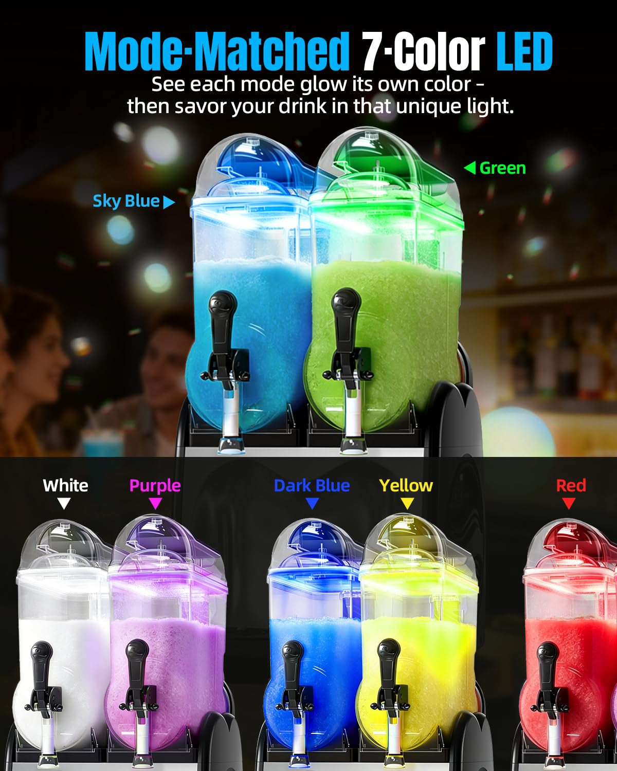 36L Commercial Slushie Machine 2 Tanks 9.5 Gal Frozen Drink Machine for Margarita Wine Slushies, 7-Color LED Light, 5 Smart Modes, Auto Clean, Slushy Machine for Bar Café Restaurant Party 120V/60Hz