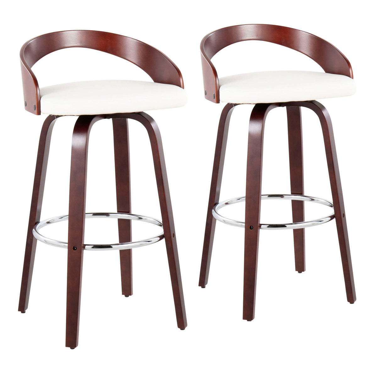 Mid-Century Modern Swivel Barstool Set of 2 with Cushioned Seat - White