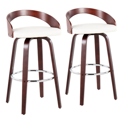 Mid-Century Modern Swivel Barstool Set of 2 with Cushioned Seat - White