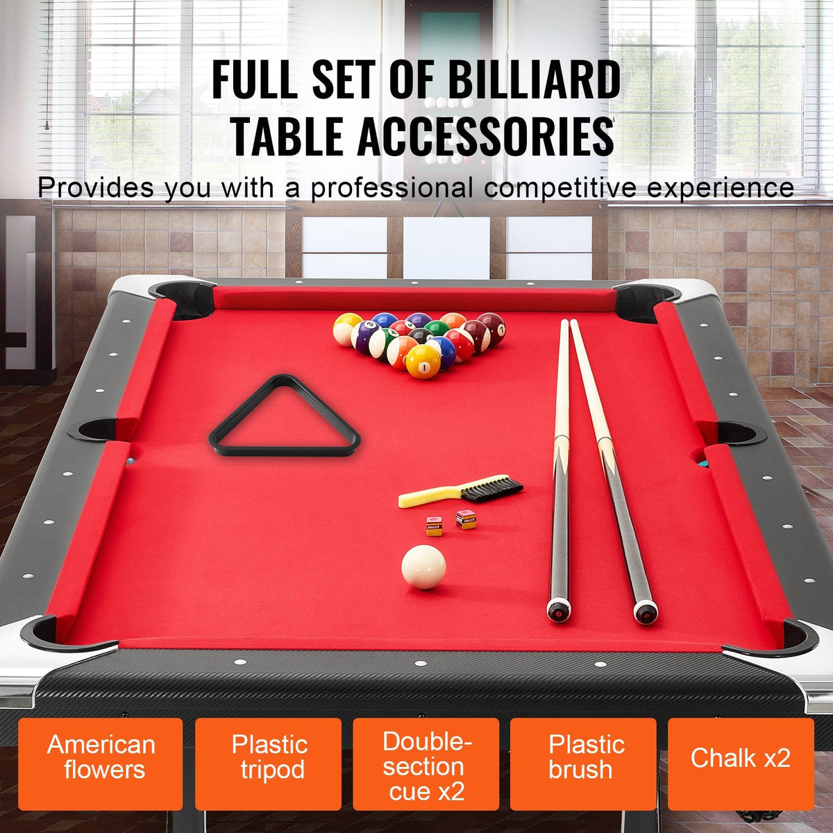 Billiards Table, 6.3 Ft Pool Table, Portable Foldable Space-Saving Table, Billiard Table Set Includes Balls, Cues, Chalks And Brush, Black With Red Cloth, Perfect For Family Game Room Kid Adult