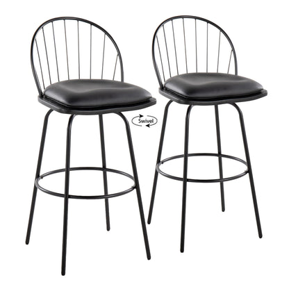 Farmhouse Barstool Set with Swivel and Round Footrest - Black or Dark Brown