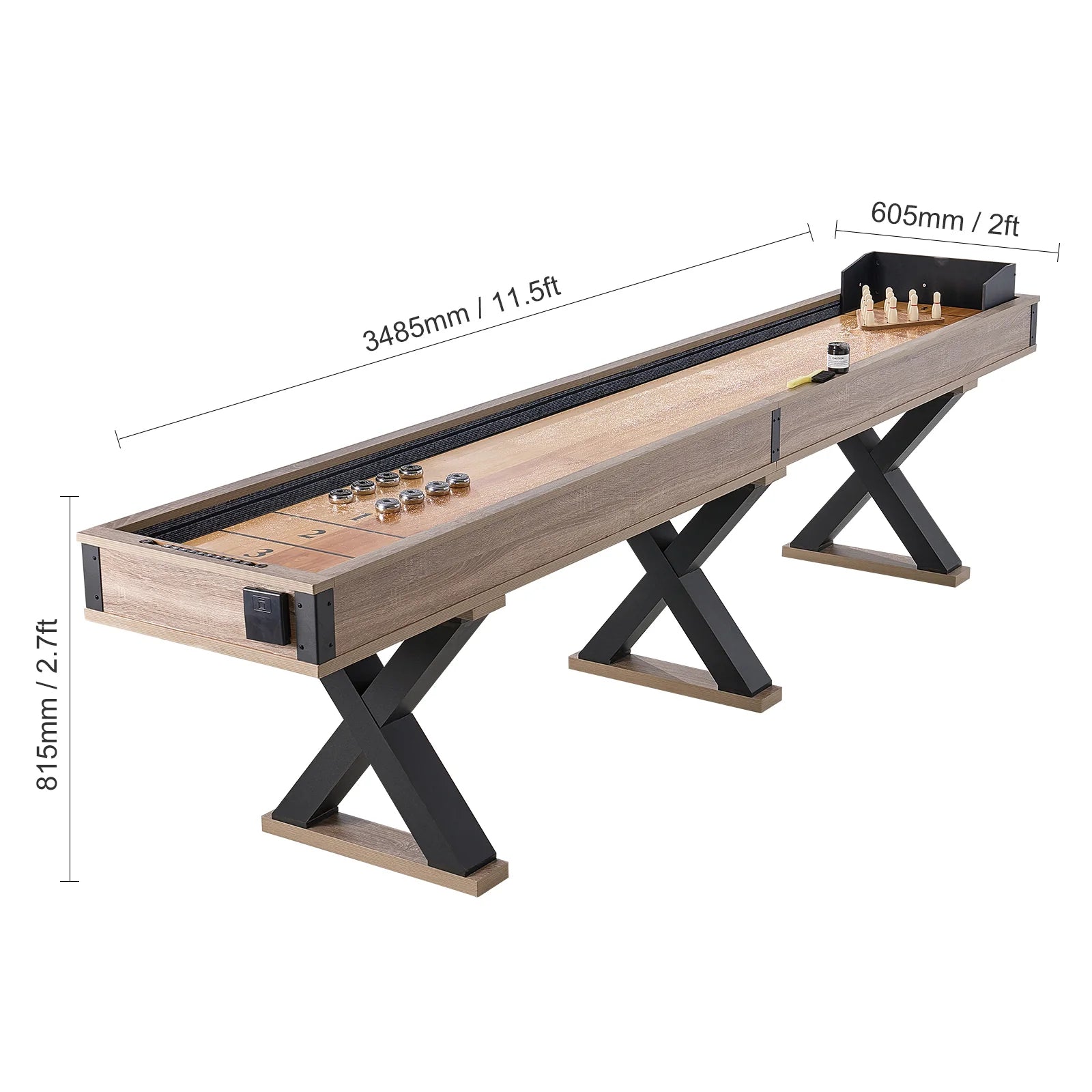 Ultimate 11.5 Ft Shuffleboard & Bowling Combo Game Set - Perfect for Family Game Rooms with Scratch-Resistant Playfield, 8 Pucks, Bowling Set, Wax & Table Brush Included!