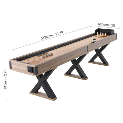 Ultimate 11.5 Ft Shuffleboard & Bowling Combo Game Set - Perfect for Family Game Rooms with Scratch-Resistant Playfield, 8 Pucks, Bowling Set, Wax & Table Brush Included!