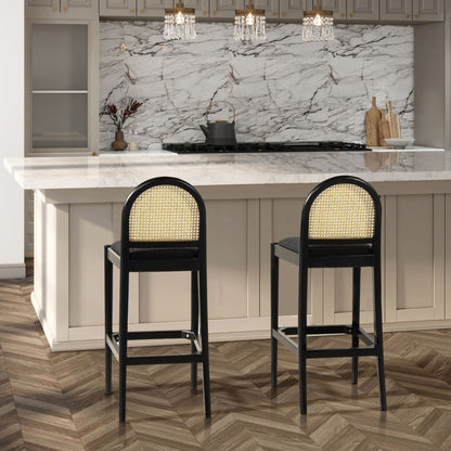 Curved Back Cane Bar Stools with Natural Cane Webbing - Black or White